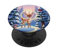 Lindo Navidad Ciervo Bosque Mágico Luces Festivas Arte de PopSockets PopGrip Adhesivo
