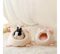Lindo nido en forma de cerdo para hámster, comadreja, conejo, pelusa para mascotas pequeñas con forro de algodón de polipropileno, cama cálida y cómoda para animales (pequeño, rosa)