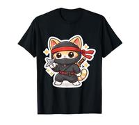 Lindo Ninja Cat Dueño Amante Kawaii Comic Anime Manga Felino Camiseta