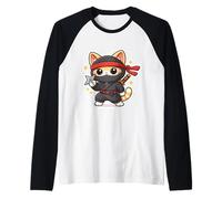 Lindo Ninja Cat Dueño Amante Kawaii Comic Anime Manga Felino Camiseta Manga Raglan