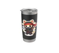 Lindo Ninja Cat Dueño Amante Kawaii Comic Anime Manga Felino Vaso térmico de acero inoxidable de doble pared