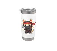 Lindo Ninja Cat Dueño Amante Kawaii Comic Anime Manga Felino Vaso térmico de acero inoxidable de doble pared
