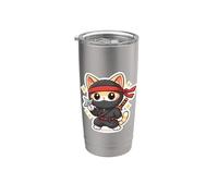 Lindo Ninja Cat Dueño Amante Kawaii Comic Anime Manga Felino Vaso térmico de acero inoxidable de doble pared