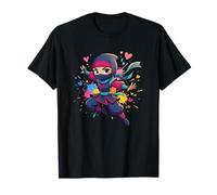 Lindo Ninja Girl Corazones Coloridos Estilo Splash Camiseta