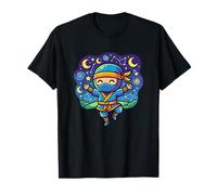 Lindo Ninja Noche Bajo Estrellas Y Lunas Crecientes Camiseta