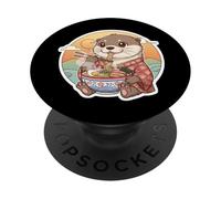 Lindo Nutria Comer Ramen Fideos Amante De La Sopa Japonesa Foodie PopSockets PopGrip Adhesivo