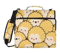 Lindo organizador de 3 anillos con diseño de erizo de dibujos animados, color amarillo, 3 anillos con correa para el hombro y asa, incluye bolsillo con cremallera, organizador de documentos para la