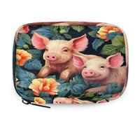 Lindo organizador de píldoras de animales, cerdo, flores, estuche de medicina de viaje con cremallera, bolsa de almacenamiento diario de vitaminas, portátil, 8 ranuras, pastillero semanal, soporte