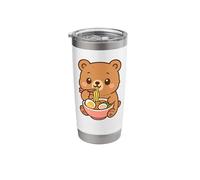 Lindo oso comiendo ramen amante de la comida kawaii Vaso térmico de acero inoxidable de doble pared