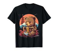 Lindo Oso Comiendo Ramen Pagoda Torre Bosque Monte Fuji Camiseta