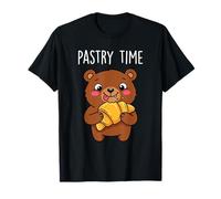 Lindo Oso Croissant Pastelería Dibujos Animados Panadería Arte Animal Francés Camiseta