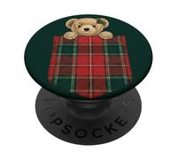 Lindo Oso de Bolsillo a Cuadros Navidad Invierno Vacaciones PopSockets PopGrip Adhesivo