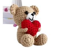 Lindo Oso de Crochet: muñeca de Punto de Peluche con corazón, Suave Juguete de Peluche de Bolsillo Hecho a Mano | Adorable Mini Oso para niños y niñas, Dulce Regalo para Baby Shower, decoración de la