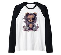 Lindo oso de peluche escucha música Camiseta Manga Raglan