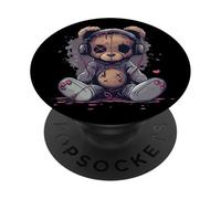 Lindo oso de peluche escucha música PopSockets PopGrip Adhesivo