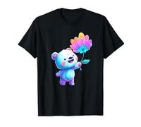 Lindo Oso de Peluche Pastel sosteniendo la Flor del Arco Iris Camiseta