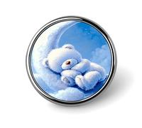 Lindo oso durmiendo sobre la luna, nubes, cielo nocturno. Lindo osito de peluche, anuncio de niño. Insignia redonda de aleación de aluminio, broche decorativo para chaquetas, mochilas, sombreros, cami