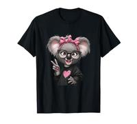Lindo Oso Koala Negro Gafas Rosa Arco Hipster Animal mamá Camiseta
