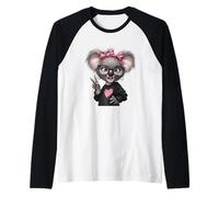 Lindo Oso Koala Negro Gafas Rosa Arco Hipster Animal mamá Camiseta Manga Raglan