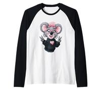 Lindo Oso Koala Rosa Gafas Signo de Paz Divertido Animal mamá Camiseta Manga Raglan