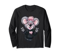 Lindo Oso Koala Rosa Gafas Signo de Paz Divertido Animal mamá Manga Larga