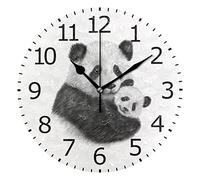 Lindo Oso Panda Dibujado A Mano Reloj Pared Reloj De Pared Redondo Fáciles De Leer Relojes De Pared para Hogar Sala Escuela 25Cm