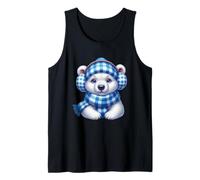 Lindo Oso Polar en Equipo de Invierno a Cuadros Azules Camiseta sin Mangas