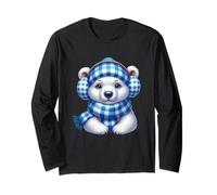 Lindo Oso Polar en Equipo de Invierno a Cuadros Azules Manga Larga