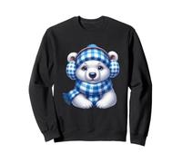 Lindo Oso Polar en Equipo de Invierno a Cuadros Azules Sudadera