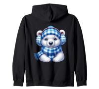 Lindo Oso Polar en Equipo de Invierno a Cuadros Azules Sudadera con Capucha