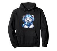Lindo Oso Polar en Equipo de Invierno a Cuadros Azules Sudadera con Capucha