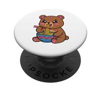 Lindo Oso Ramen gráfico japonés Kawaii marrón Animal Arte PopSockets PopGrip Adhesivo