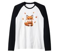 Lindo otoño bebé Zorro con Hojas Temporada de otoño Camiseta Manga Raglan