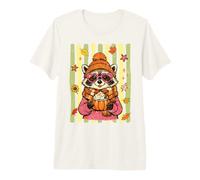Lindo otoño Mapache Calabaza Bebida Retro otoño Acogedor Vibes Art Camiseta Premium