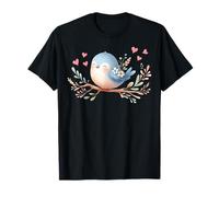 Lindo pájaro azul con flores y corazones Camiseta