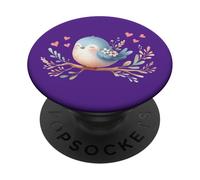 Lindo pájaro azul con flores y corazones PopSockets PopGrip Adhesivo