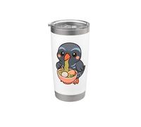 Lindo pájaro comiendo ramen kawaii ilustración Vaso térmico de acero inoxidable de doble pared
