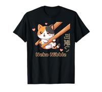 Lindo palillo Kawaii Neko Nibble Calico Cat Meme Camiseta