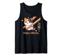 Lindo palillo Kawaii Neko Nibble Calico Cat Meme Camiseta sin Mangas