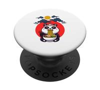 Lindo panda comiendo ramen bajo el cielo iluminado por la luna PopSockets PopGrip Adhesivo