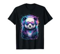 Lindo panda con auriculares | Vibraciones artísticas de salpicaduras coloridas Camiseta