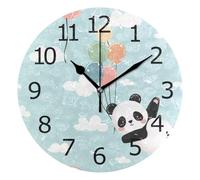 Lindo Panda con Globo Y Cielo De Nubes Reloj Reloj Pared Fáciles De Leer Funciona con Pilas Relojes De Pared para Hogar Salón Dormitorio 25Cm