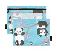 Lindo panda en rama de árbol de Sakura, 3 anillos, estuche para lápices, 2 carpetas de archivos para examen de oficina, bolsa de papelería con cremallera