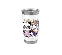 Lindo panda kawaii con unicornio Vaso térmico de acero inoxidable de doble pared