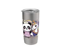 Lindo panda kawaii con unicornio Vaso térmico de acero inoxidable de doble pared
