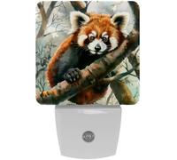 Lindo panda rojo en las ramas de un árbol, luz nocturna LED enchufable, sensor automático, luz nocturna decorativa de anochecer a amanecer para dormitorio, baño, cocina, pasillo, escaleras, pasillo.