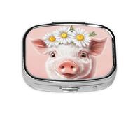 Lindo pastillero cuadrado de cerdo para bebé, mini organizador de medicamentos de viaje de metal, 2 compartimentos, bolsillo portátil, pequeño estuche de almacenamiento
