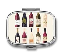 Lindo pastillero para botella de vinos, organizador de medicamentos de 2 compartimentos, portátil, cuadrado, para bolsillo, pastillero de viaje para bolso