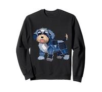 Lindo Patchwork Denim Puppy Dog Art Dog Print Denim Hombres Mujeres Sudadera