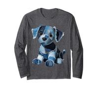 Lindo Patchwork Denim Puppy Dog Art Funny Dog Denim Hombres Mujeres Manga Larga